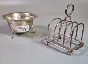 Silver bonbon dish on three hoof feet, Birmingham hallmarks, together with a silver four section