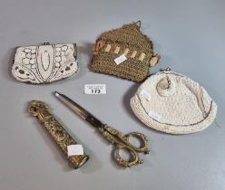 Box of assorted late 19th/early 20th century items to include: two beaded ladies coin purses; one