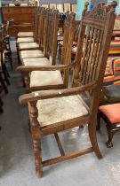 Set of seven 17th century style oak slat back dining chairs. (Early 20th century) (5+2) (7) (B.P.