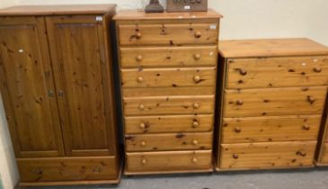 Collection of modern pine furnishing items to include, two door wardrobe, various chests of drawers,