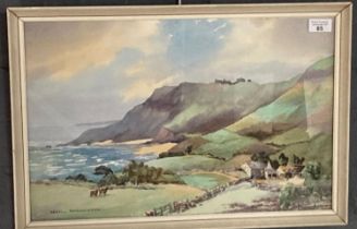 Cecil Hodgkinson, coastal landscape with beach and farmstead, signed. Watercolours. 33x50cm