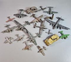 Box of distressed German made diecast WWII model aeroplanes, together with Dinky