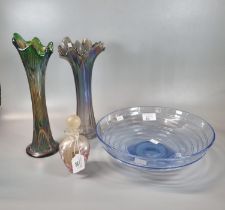 Collection of glass to include: two similar carnival glass fluted vases, Isle of Wight perfume