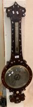 19th century rosewood and mother of pearl banjo barometer. (B.P. 21% + VAT)