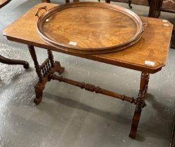 Late Victorian mahogany stretcher table together with an Edwardian mahogany two handled dish top