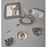 Collection of Scottish silver hallmarked jewellery to include: silver and amethyst brooch, Links