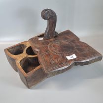 Unusual hardwood carved foliate five section spice box. 20th century. (B.P. 21% + VAT)