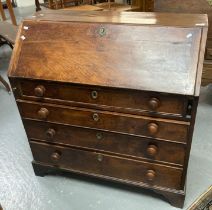 19th century Welsh mahogany fall front bureau having a bank of four drawers with knob handles on