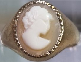 9ct gold Cameo ring. 3.8g approx. size P. (B.P. 21% + VAT)