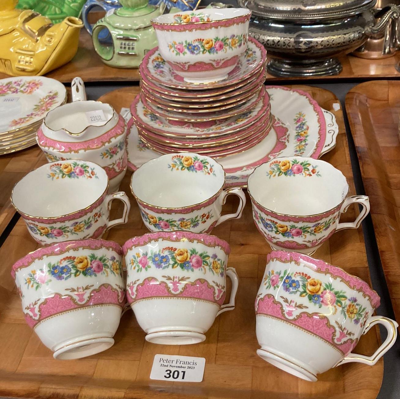 21 piece Crown Staffordshire fine bone china transfer printed floral tea set. (B.P. 21% + VAT)