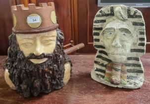 Andreas Jancziak, pottery sculpture of a bearded man. 37cm high approx. Together with an Egyptian