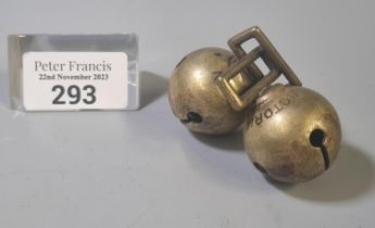 Pair of 19th century brass sleigh bells. both marked Victoria No. 21 . (B.P. 21% + VAT)