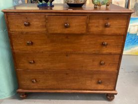 19th century mahogany straight front chest of three short and three long drawers on a projecting