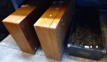 Two teak storage/travelling cases, with RAF paper labels for Brize, Norton England together, with