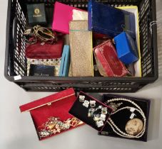 Box of assorted costume jewellery and other items to include: bangles, bracelets, brooches,