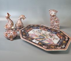 Mixed lot of 20th century Chinese 'Imari style' porcelain items comprising; an octagonal dish 36cm