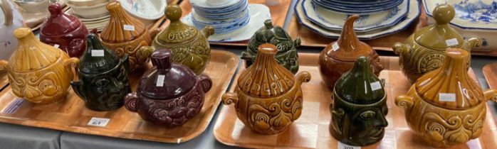 Collection of Sadler ceramic novelty lidded condiment jars with grotesque faces, some marked '