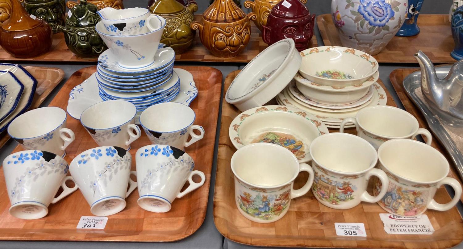 Tray of Royal Doulton Bunnykins bone china items to include: nursery bowl, cups, plates etc.