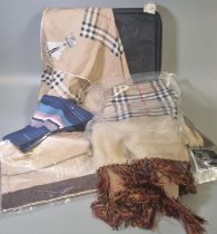 Notebook computer holdall bag containing; designer scarves (mostly Burberry); one with with cashmere