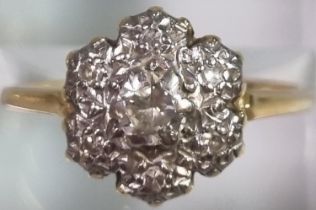 18ct gold diamond cluster ring. 3.7g approx. Size N. (B.P. 21% + VAT)