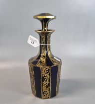 Bristol Blue design glass mallet shaped decanter and stopper with gilded decoration. (B.P. 21% +