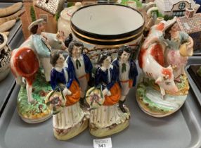 Tray mainly 19th century Staffordshire Flat Back figurines and figure groups together with a