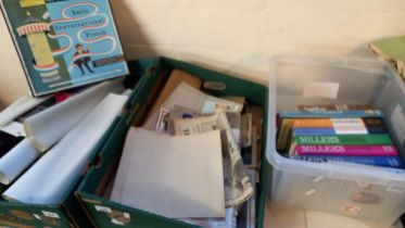 Two trays of assorted ephemera and oddments and box of assorted antique reference books etc. (3) (