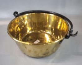19th century brass preserving pan with iron swing handle. (B.P. 21% + VAT)