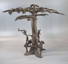 Unusual bronze sculpture of African lumber jacks chopping down a tree. 40cm high approx. (B.P. 21% +