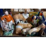 Collection of 19th century Staffordshire figures and animals to include: pair of dogs, pug dog,