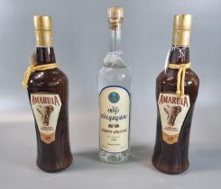 Bottle of Russian Vodka 700ml. 40% vol. together with two bottle of Amarula cream and Morula fruit