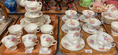 Set of six Shelley fine bone china floral tea cups and saucers together with a 21 piece Foley bone