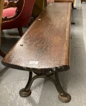 Early 20th century pine top bench with cast iron frame. (B.P. 21% + VAT)