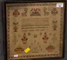 19th century framed needlework sampler by 'Elizabeth Hannah Hutchinson, Strelley School, 1861 Aged