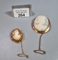 Two gold mounted portrait cameo brooches. (2) (B.P. 21% + VAT)
