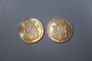 Two George IV gold full Sovereigns dated 1829 and 1830. (2) (B.P. 21% + VAT)