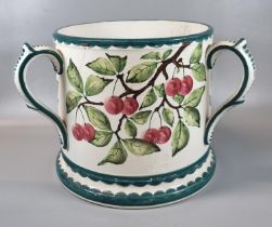 Large 19th century Wemyss, probably one gallon Tyg with scroll loop handles, the body decorated with