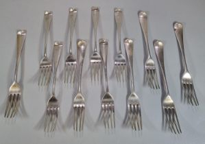 Collection of assorted mainly Georgian Old English design silver dinner forks with London hallmarks.
