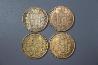 Four Victorian gold full Sovereigns dated 1856, 1857, 1858 and 1859. (4) (B.P. 21% + VAT)