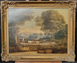 British School (18th/early 19th century attributed to T Taylor), sheep and cattle drovers on a rural