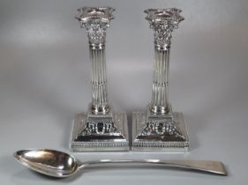 Pair of Edward VII Corinthian column silver candlesticks by James Dixon & Sons Ltd. Sheffield 1902