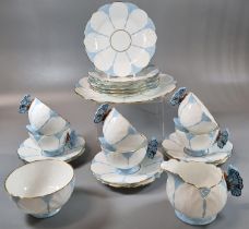 21 piece Art Deco Aynsley Butterfly part tea set comprising: set of six cups and saucers, six side