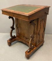 Victorian rosewood Davenport desk, the leather top fall front and hinged lid revealing four fitted