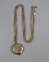 9ct gold necklace with SOS Talisman, 9ct gold pendant. 16.9g approx. (B.P. 21% + VAT)