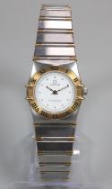 Ladies Omega Constellation bi-metal bracelet wristwatch with yellow metal bezel having Roman