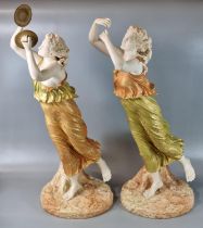 Royal Worcester blush ivory figure, modelled by James Hadley, emblematic of music and joy on