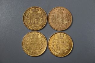 Four Victorian gold full Sovereigns dated 1864, 1865, 1866 and 1868. (4) (B.P. 21% + VAT)