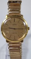 Omega De Ville gold plated gentleman's wristwatch with gold satin face, having baton numerals on