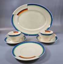 Bizarre by Clarice Cliff Pottery Art Deco banded ware twin conical cups and saucers together with