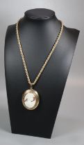 9ct gold rope twist necklace together with a 9ct gold cameo pendant locket with portrait of a maiden